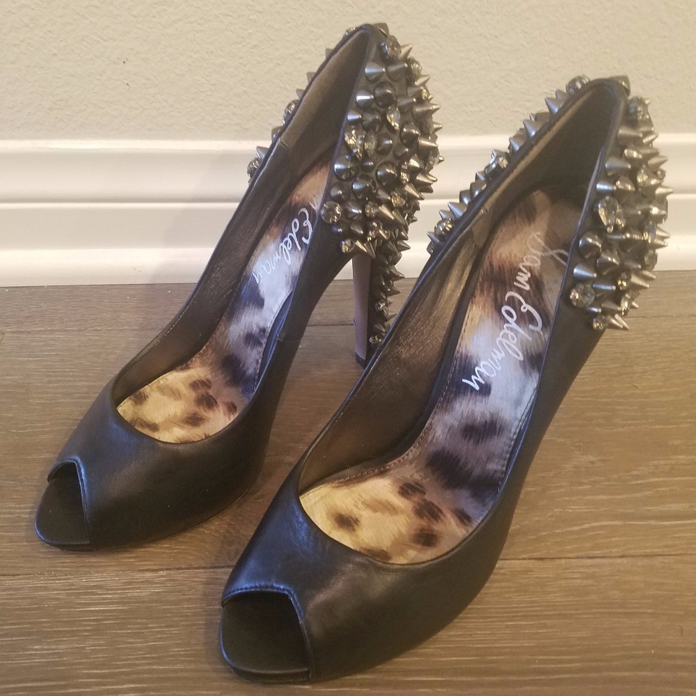 Sam Edelman Lorissa Black Leather Stud Heels